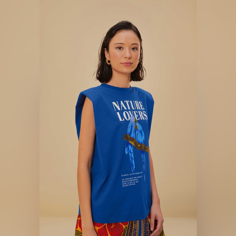 Blue Nature Lovers Shoulder Pad Organic Cotton T-Shirt